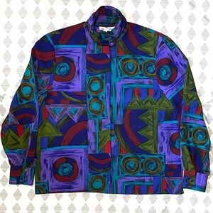 Vintage Andre Chateau Abstract Blouse - Artsy & Secretary Collar  - Size 12